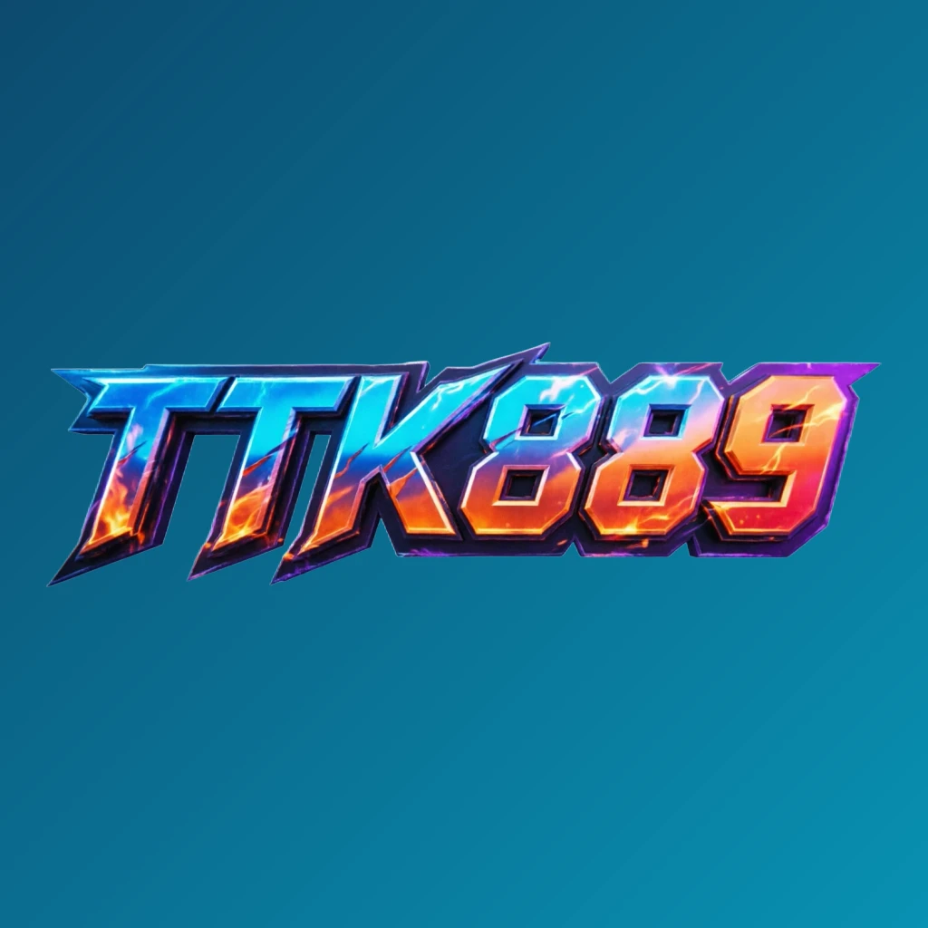 Bold 3D gaming logo with the text TTK889 in energetic colors, featuring a modern esports-inspired horizontal rectangular wordmark design with a transparent background